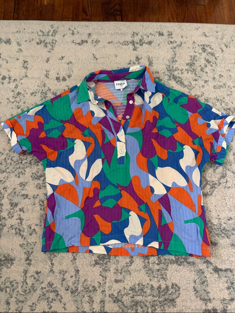 FRNCH Cheryn Top Multicolor Abstract in Green, Blue, Orange, Purple & Cream